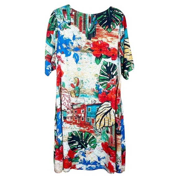 Orientique Naturally Australian Dress Size Large Red Floral A-Line Hawaiian - Picture 2 of 9